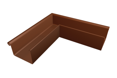 Детальное фото угол прямоугольного желоба 333 мм для квадратного водостока, внешний, алюминий, коричневый, prefa